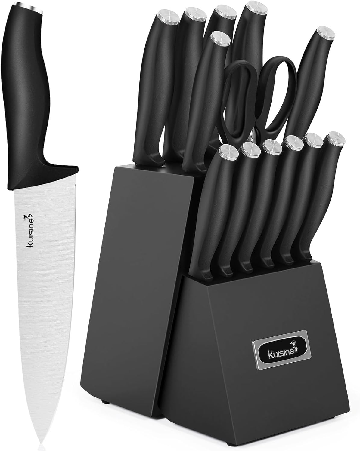 Kuisine Kitchen Chef Knife Block Set with Built-in Sharpener