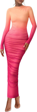 Women's Long Sleeve Maxi Dress Floral Mesh - Fall 2025