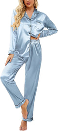 Ekouaer Women Satin Pajamas Set Classic Button Down Long Pjs Set model