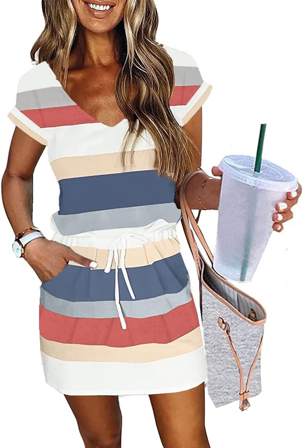 Womens Summer Dress with Lantern Sleeves and Tie Front Design