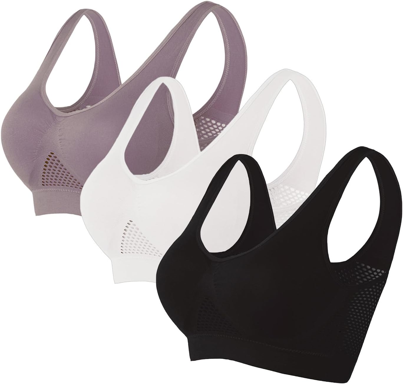 Womens 3 Pack Breathable Mesh Sports Bras for Active Lifestyle