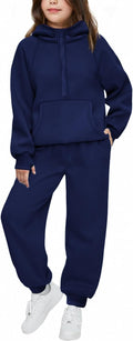 Girls 2 Piece Tracksuit Half Zip Hoodie and Joggers Set - Warm, Soft