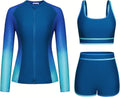 Long Sleeve Rash Guard Swimsuit 3-Piece Set - UPF 50+ Protection