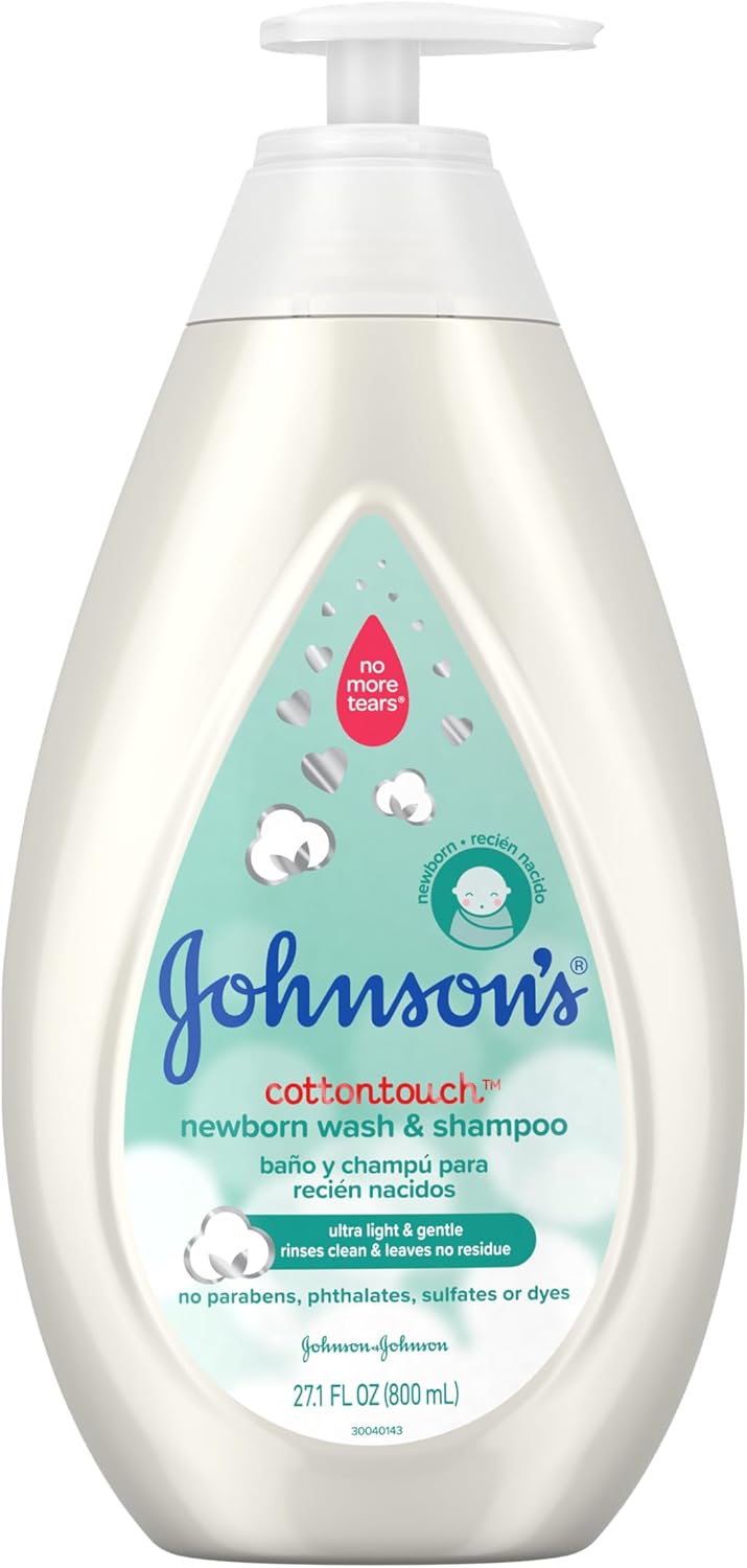 Johnson's CottonTouch Baby Wash & Shampoo, No More Tears, Sulfate & Paraben-Free, Real Cotton Infused, Gentle Cleansing
