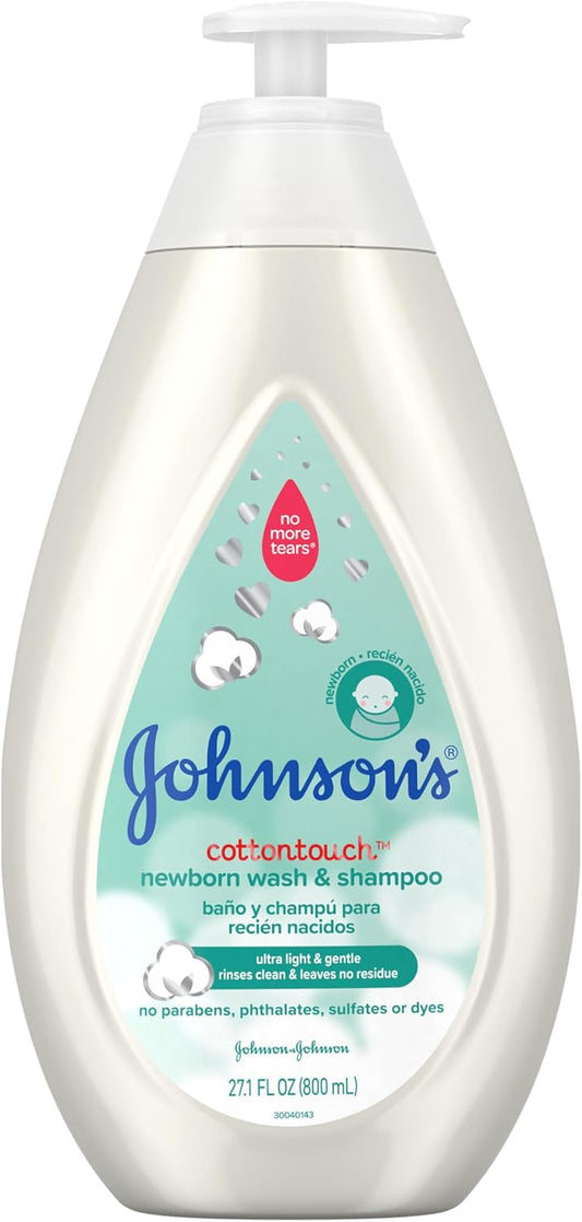Johnson's CottonTouch Baby Wash & Shampoo, No More Tears, Sulfate & Paraben-Free, Real Cotton Infused, Gentle Cleansing