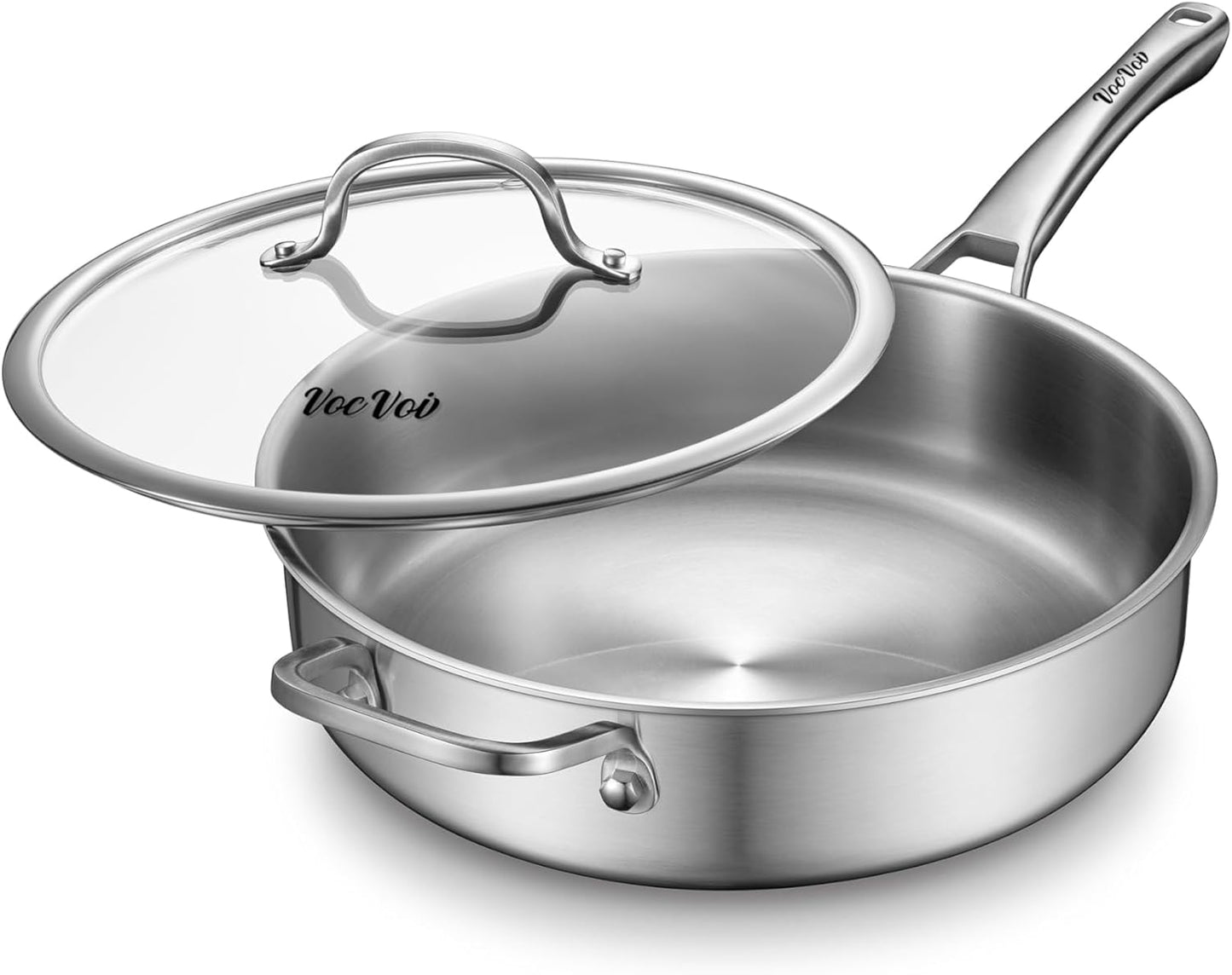 6-Quart Stainless Steel Saute Pan with Lid for All Cooktops