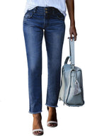 Sidefeel High Waisted Straight Leg Jeans - Raw Hem Ankle Fit