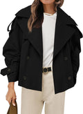 Womens Cropped Trench Coat Double Breasted Short Jacket - Windproof