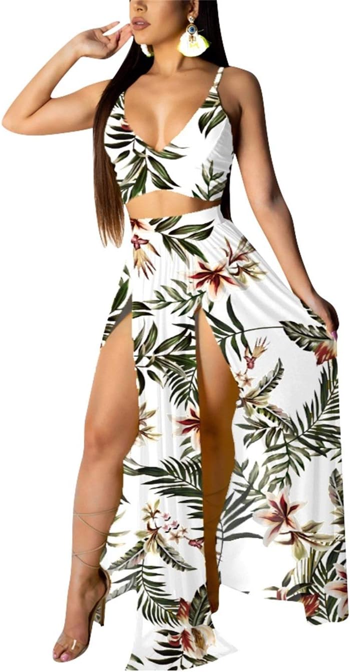 EOSIEDUR Women's Chiffon Bohemian Floral 2 Piece Set for Summer