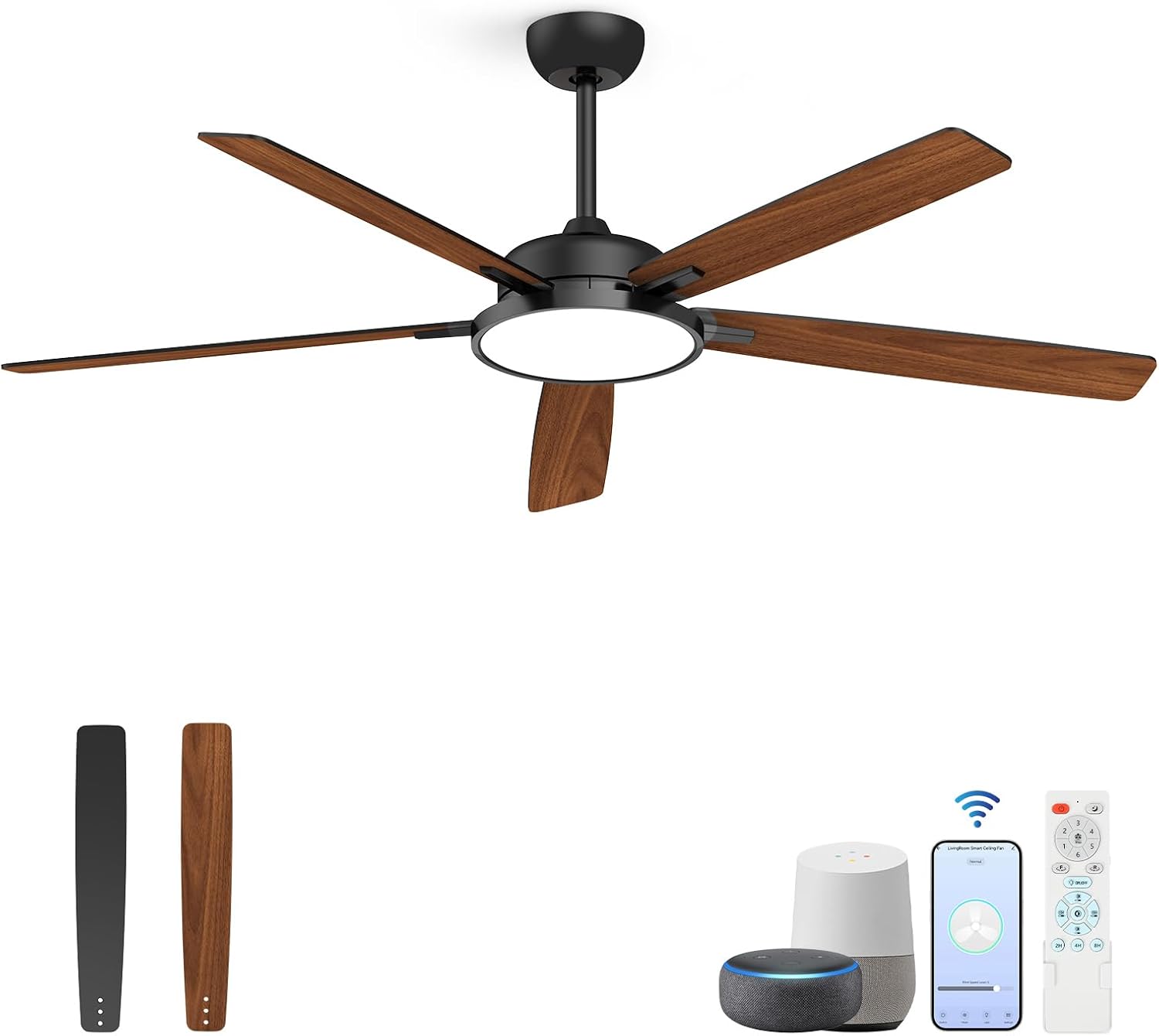 Smart Ceiling Fan with Lights, 62 Inch Modern Design for Home