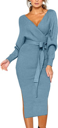 CHERFLY V Neck Sweater Dress - Flattering Backless Bodycon Style