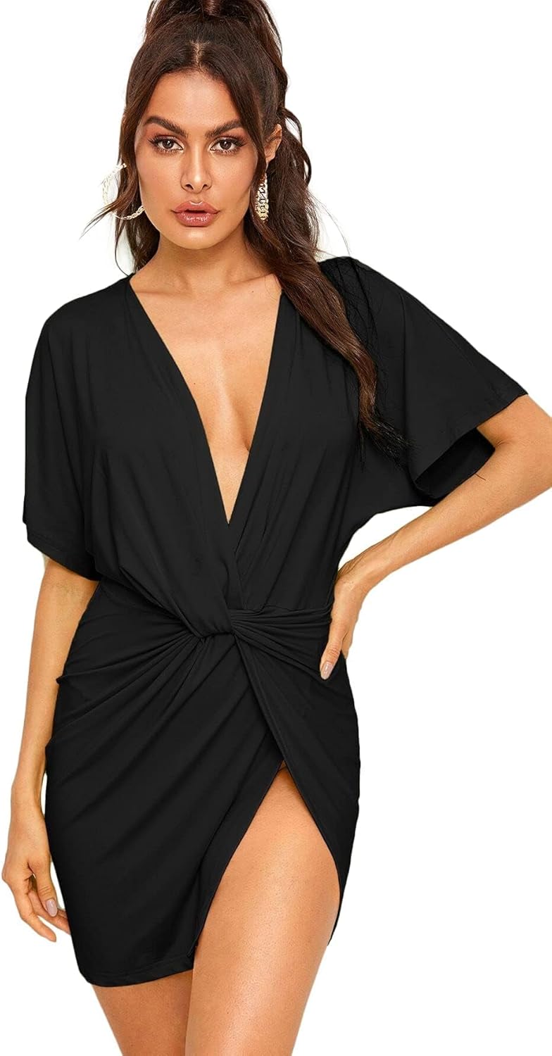 Floerns Women's Deep V Neck Twisted Plunging Mini Dress Review