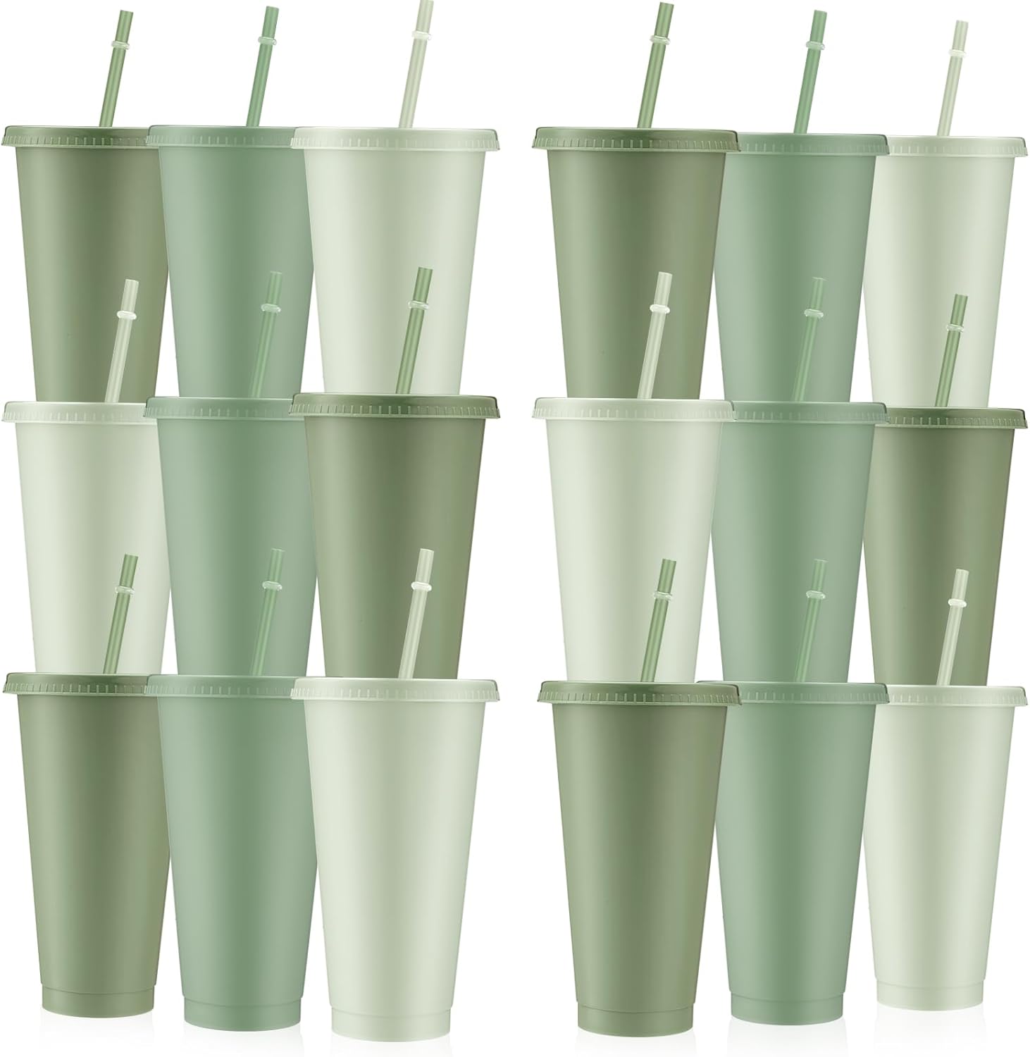 Sage Green Plastic Cups with Lids and Straws for Parties