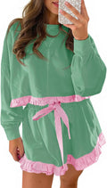 Fisoew Womens Color Block Ruffle 2-Piece Lounge Set - Casual Comfort