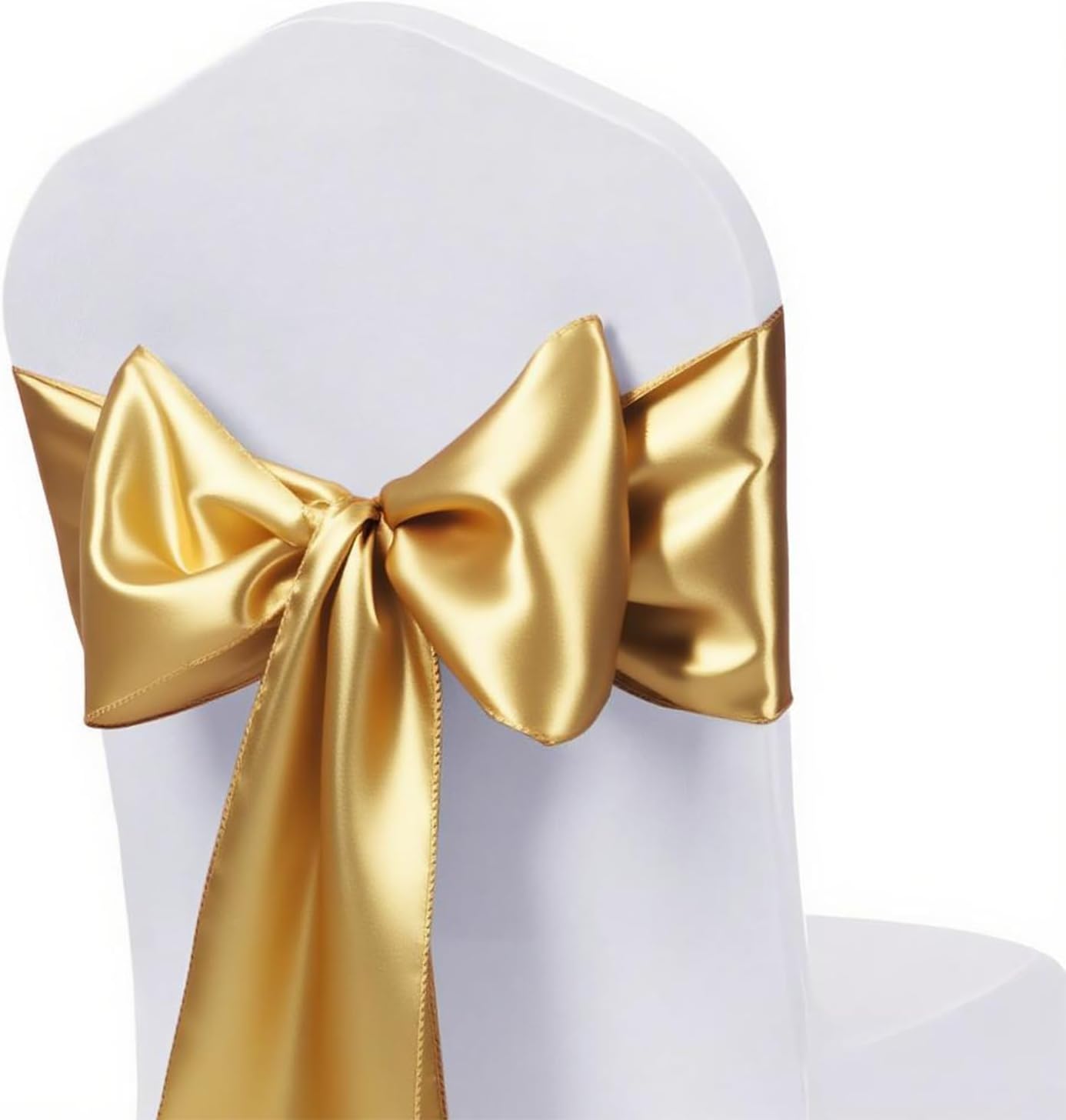Pack of 50 Wedding Satin Chair Sashes with Gold Bows for Events