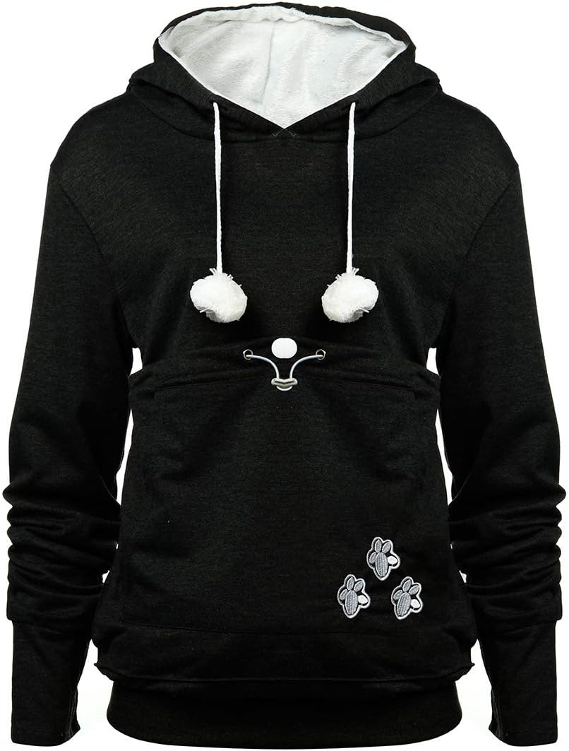 Pet-Friendly Pouch Hoodie for Women - Black, 4XL