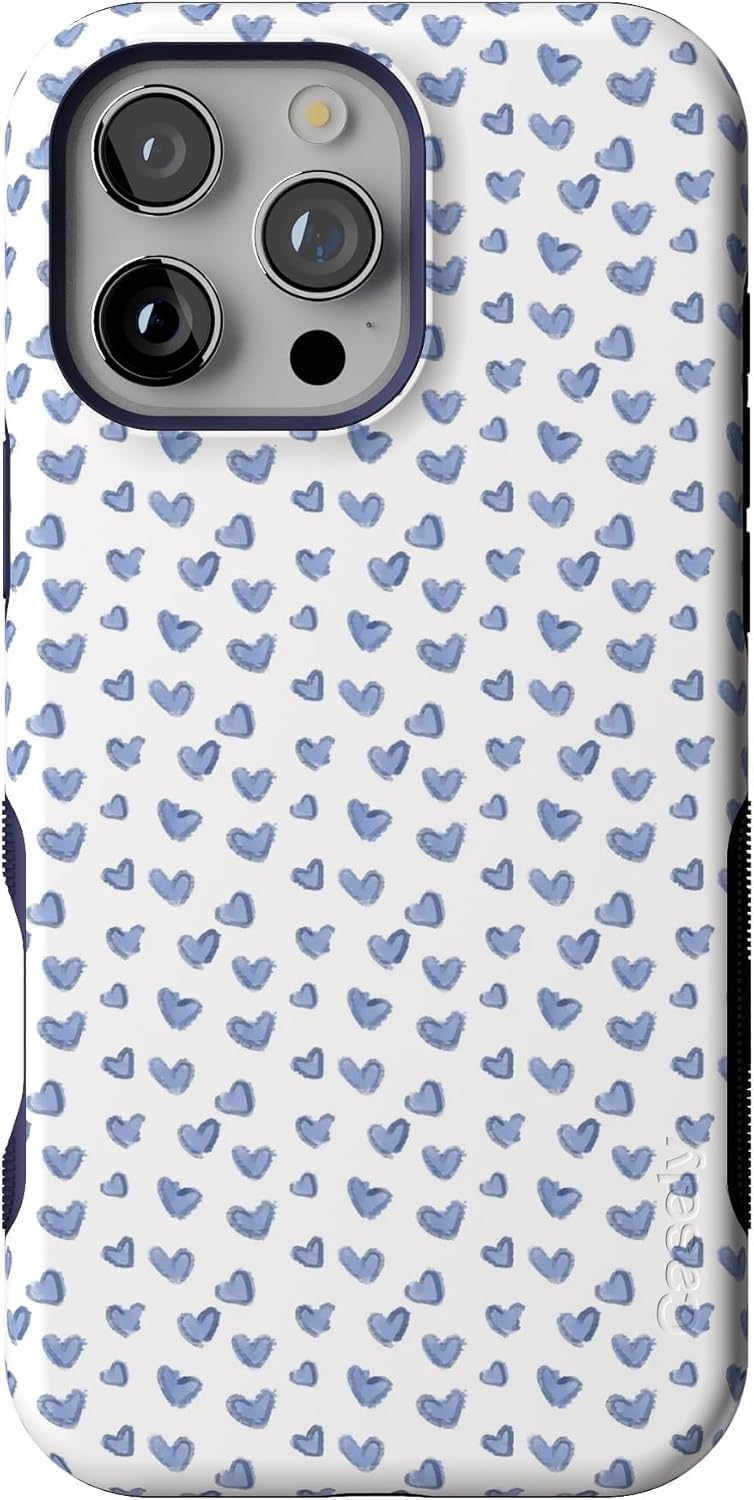Casely iPhone 16 Pro Case Lovebug Blue Hearts Bold Protection