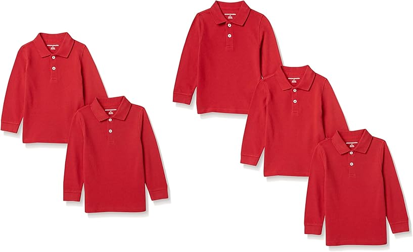 Boys and Toddlers' Uniform Long-Sleeve Pique Polo Shirt Multipacks