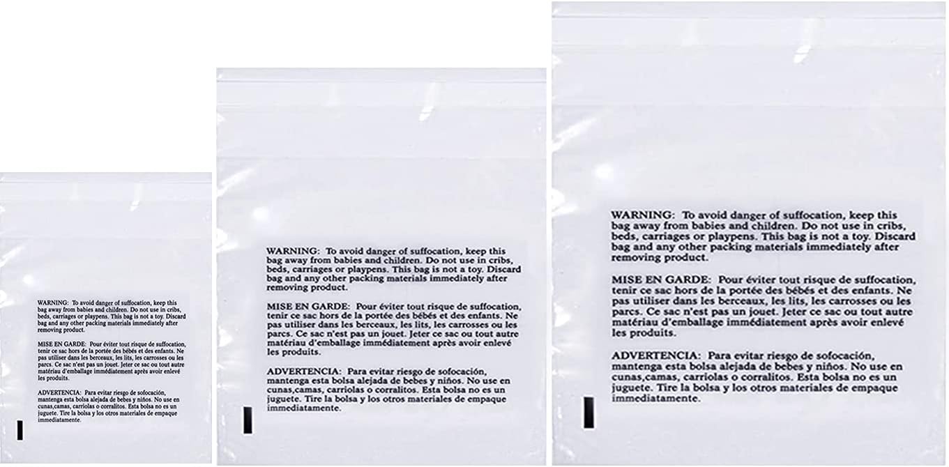 Poly Bags with Suffocation Warning - X-Large Combo Pack of 150