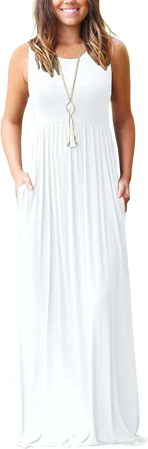 AUSELILY Women's Summer Sleeveless Maxi Dress with Pockets