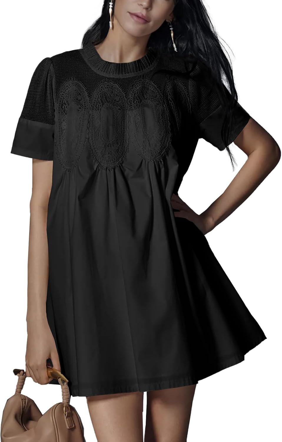 Shiyifa Womens Babydoll Lace Patchwork Dresses for Summer