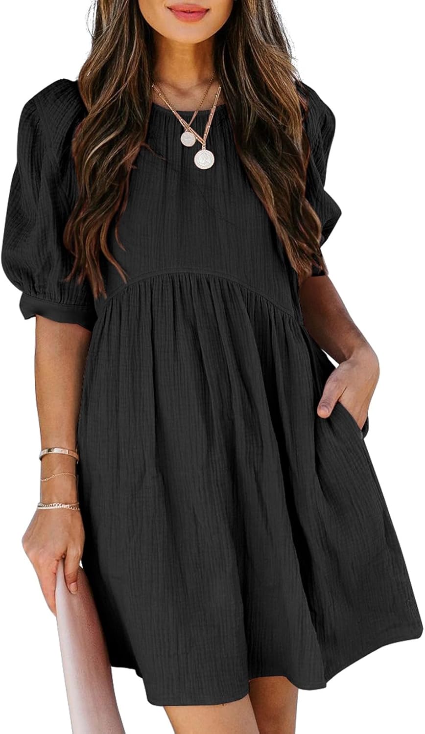 Dokotoo Womens Summer Puff Sleeve Babydoll Mini Dress Review