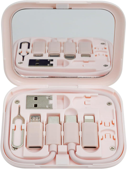 3-in-1 USB C Charging Cable Set in Portable Mirror Box - Pink