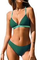 Women V Neck Bikini Set with Crisscross Back - Flattering Fit