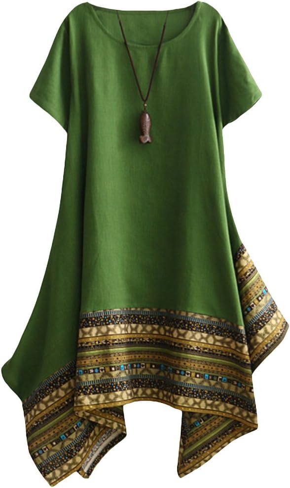 Minibee Women's Ethnic Cotton Linen Dress for Spring and Summer