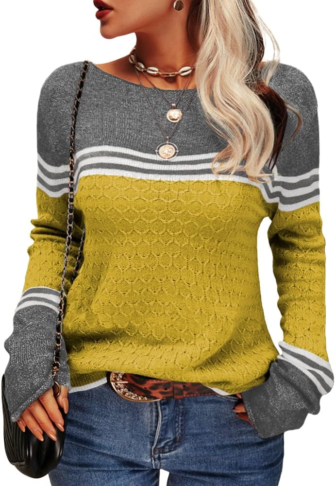 Danedvi Womens Fall Fashion 2025 Colorblock Striped Sweater