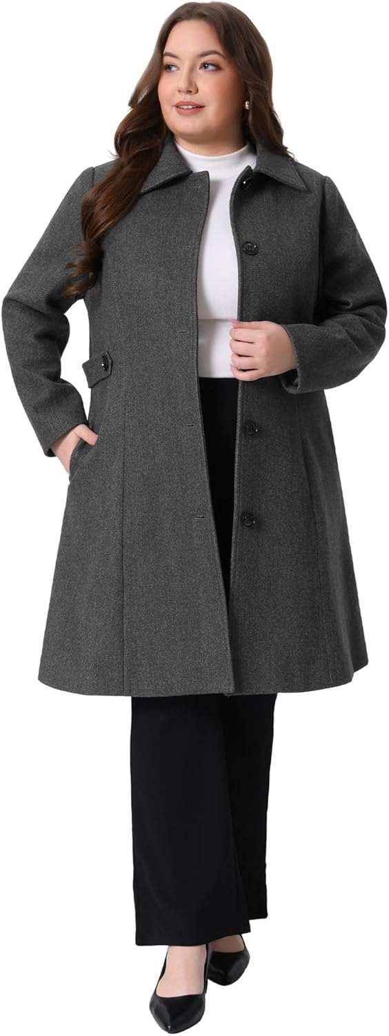 Plus Size Single Breasted Belted Winter Long Coat for Women