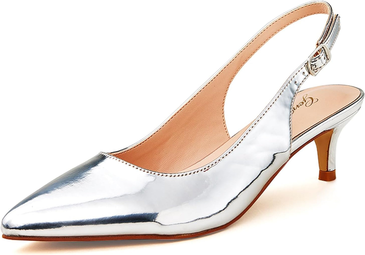 GENSHUO Low Kitten Heels Women's Slingback Dressy Pumps