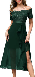BeryLove Homecoming Sequin Formal Midi Dress - Elegant Off Shoulder