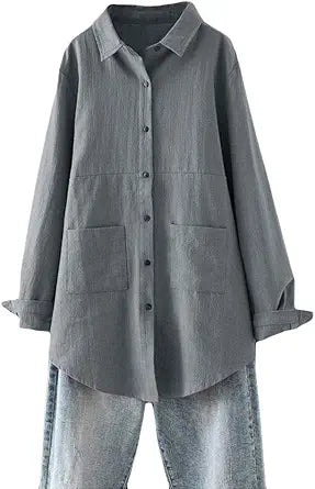 Minibee Women's Linen Shirts Button Down Long Tunic Tops Review