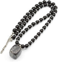 Natural Raw Tourmaline Pendant Black Onyx Beaded Necklace (Style L4LZ)
