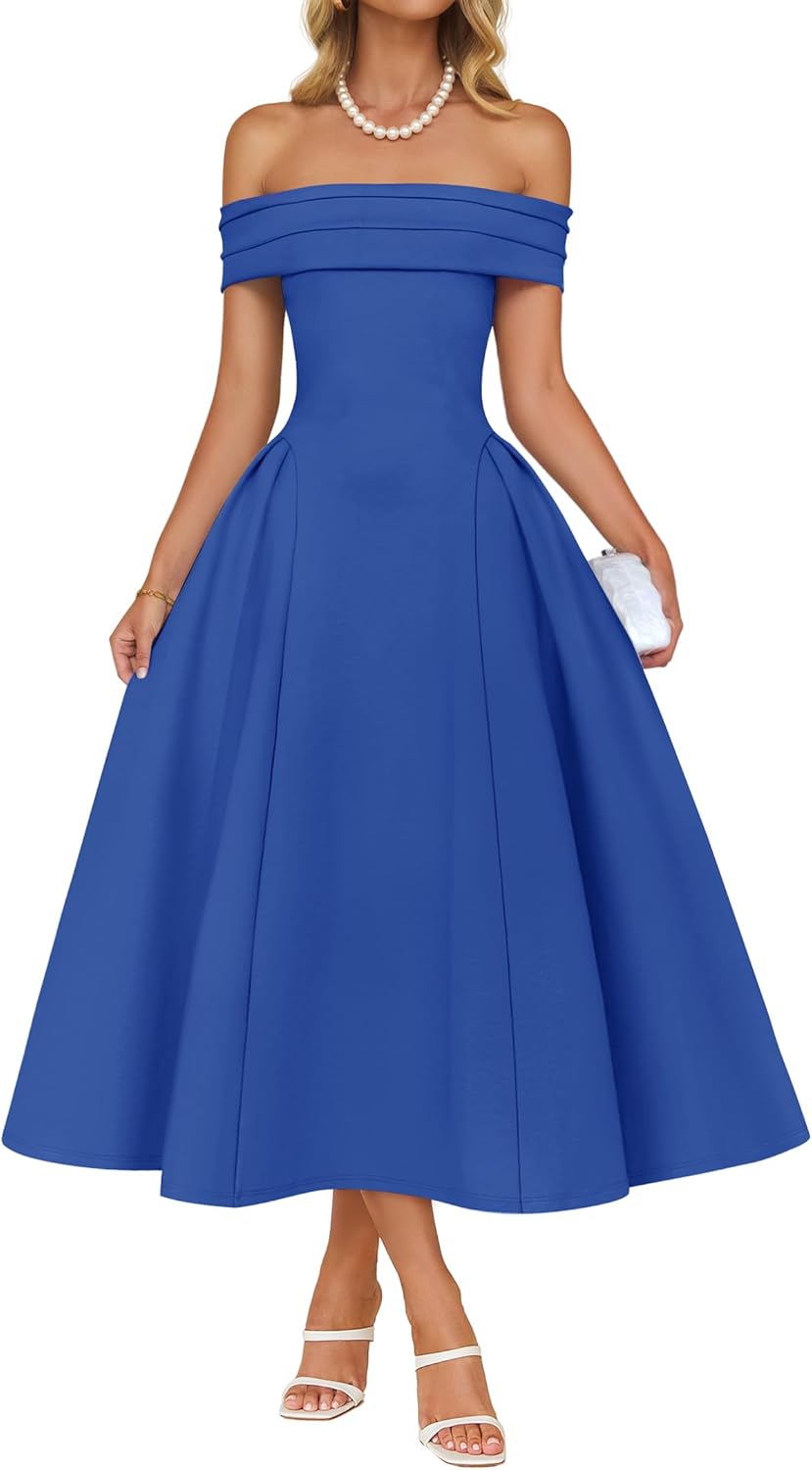 Elegant Off Shoulder Midi Dress for Women's Evening Parties
