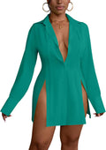 LYANER Women's Button Down Shirt Dress - Slimming V Neck Mini