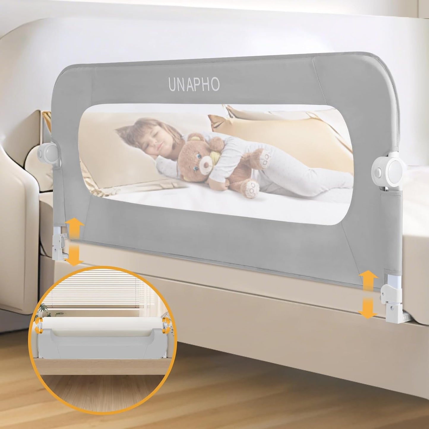 Toddler Bed Rail Guard with Swing Down Design for Safety