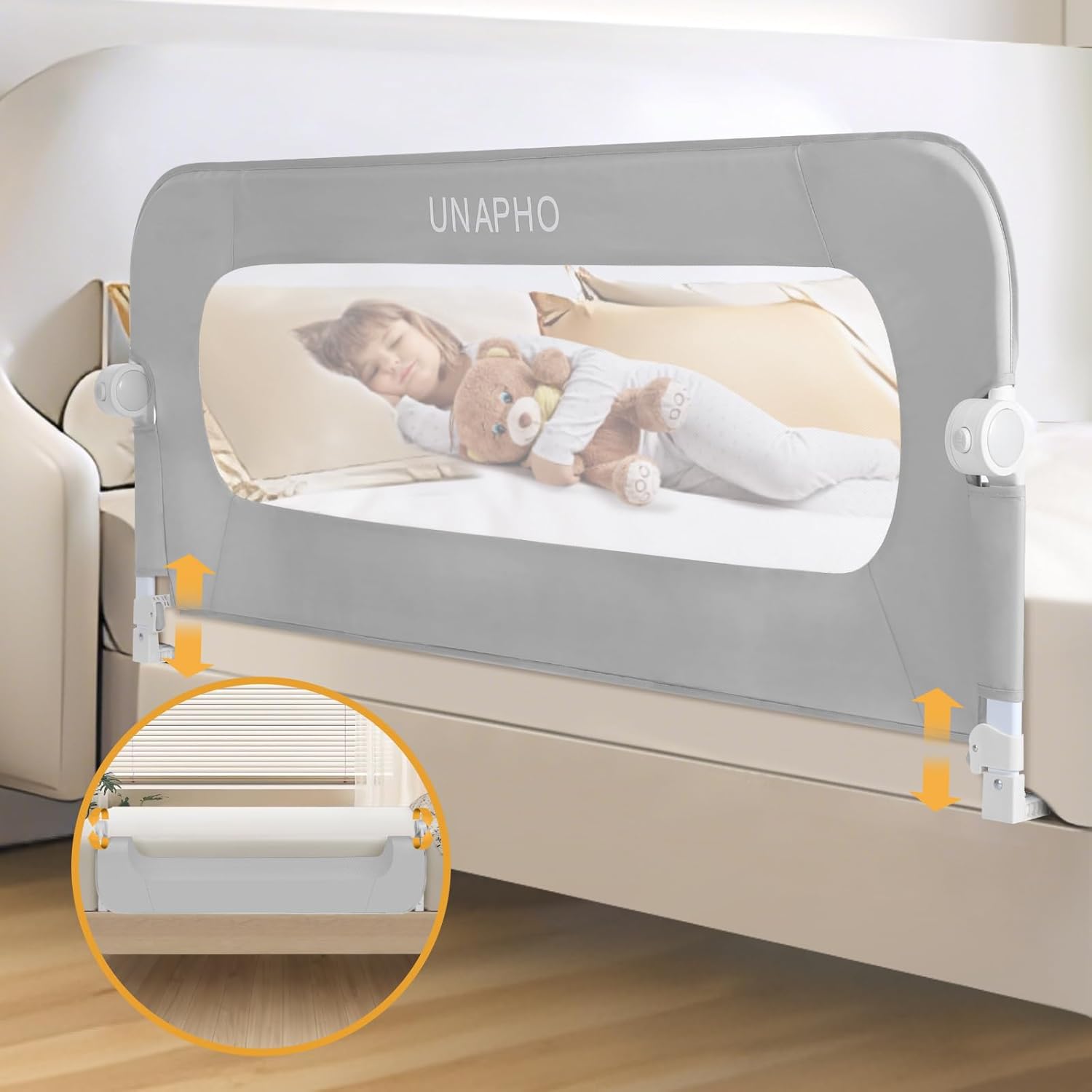 Toddler Bed Rail Guard with Swing Down Design for Safety