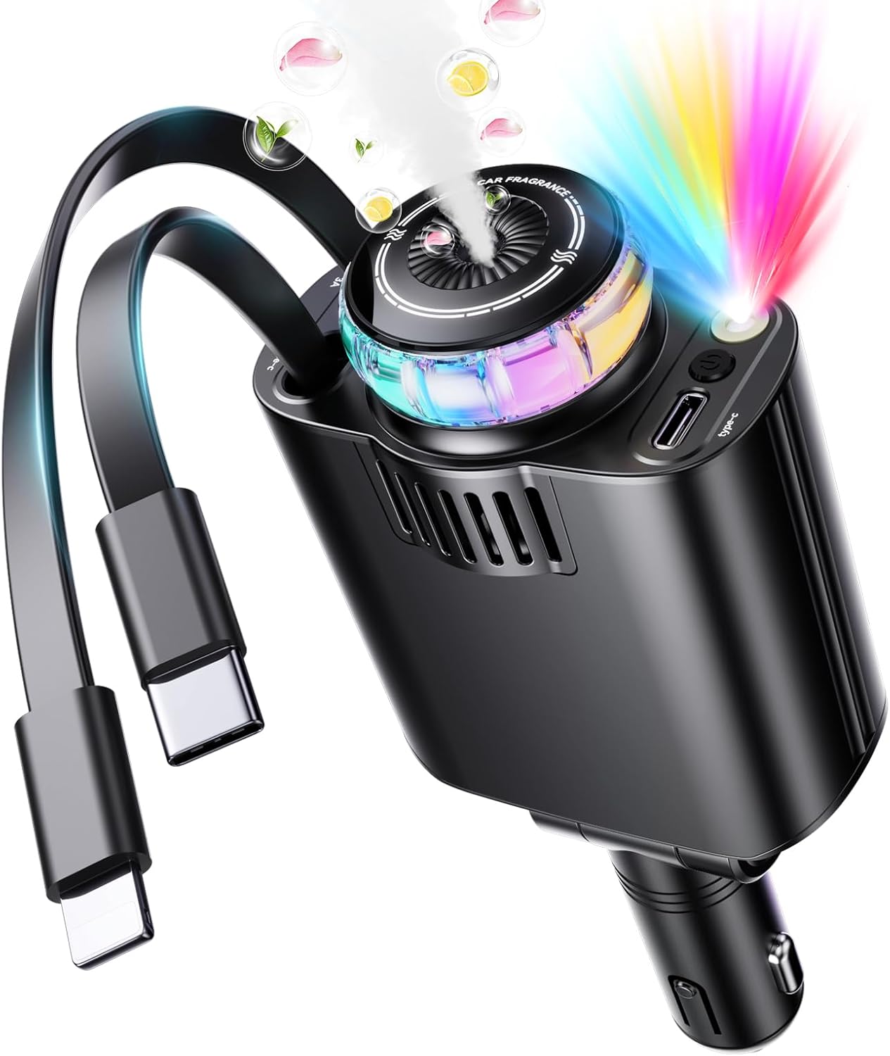 [Fast Charge & Aromatherapy] Retractable Car Charger with USB C