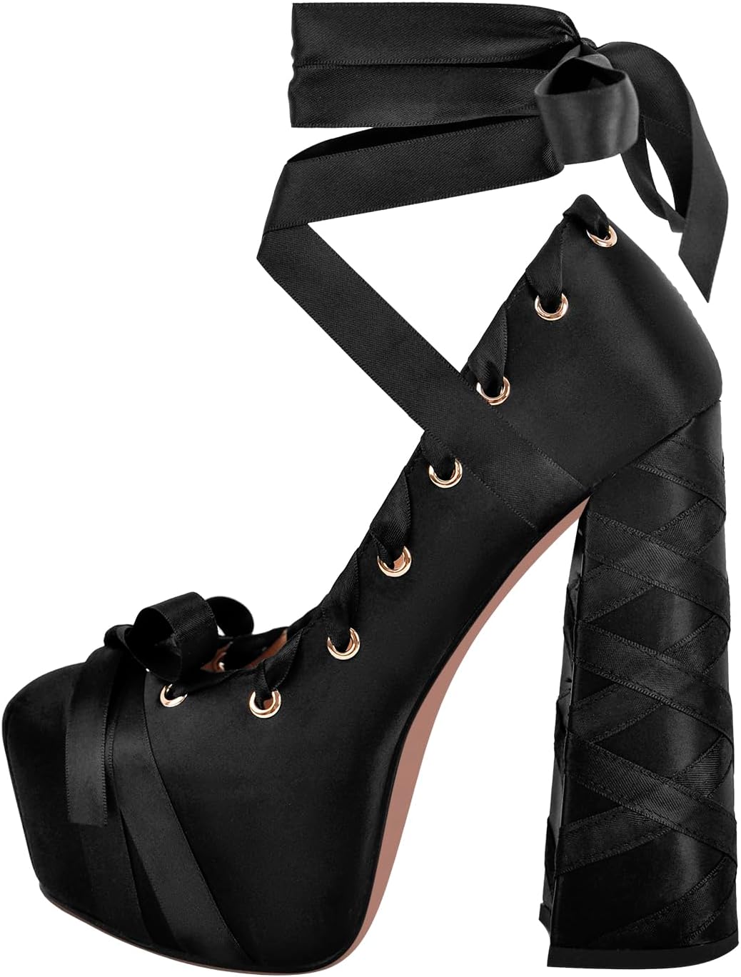 Platform Heels Chunky Bow Ribbon Pumps for Stylish Comfort