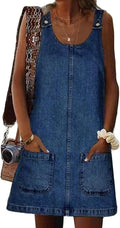 Denim Overall Dress for Women Knee-Length Sleeveless Jumper - Casual