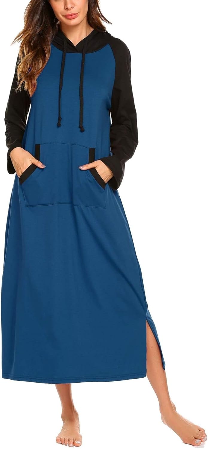Ekouaer Cotton Nightgown for Women with Hood and Pockets