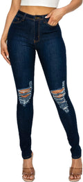High Waisted Colored Stretch Skinny Ripped Jeans - Sculpting Fit