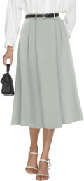 High Waisted Midi Pleated Skirt - Dressy Work A Line Midi