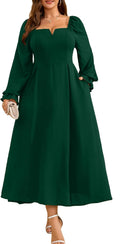 RWJ Long Sleeve Dress for Women 2025 Fall V Neck Elegant Flowy