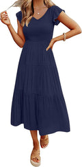 Women's Flutter Sleeve Smocked Midi Dress US Size Range - Comfortable