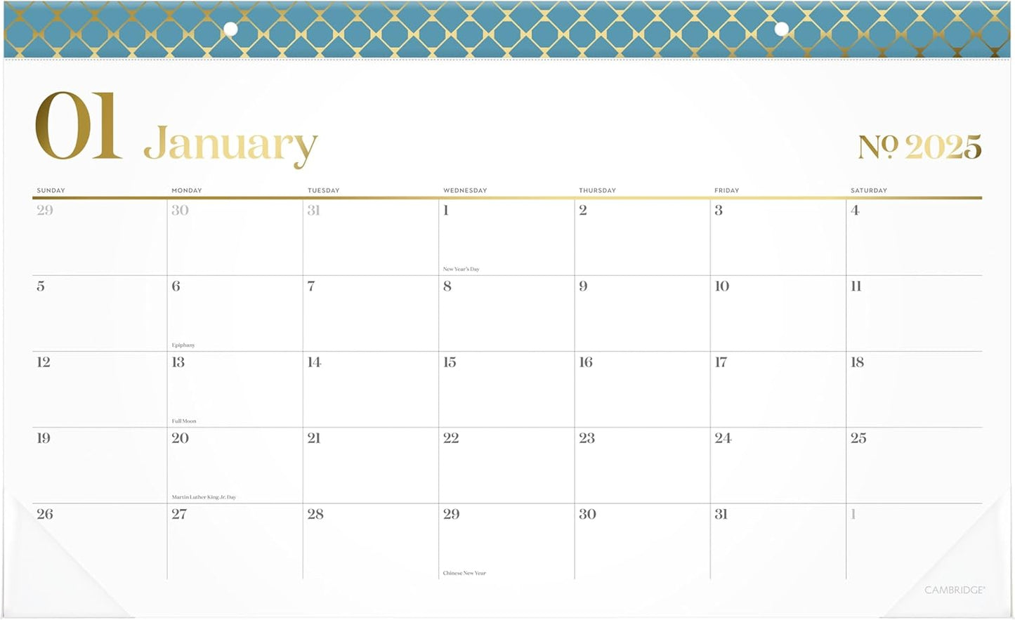 Cambridge 2025 Desk Calendar, Monthly, Seaside Blue, WorkStyle