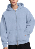 FAIABLE Double Zip Up Hoodie Oversized Acid Wash Heavyweight Fleece