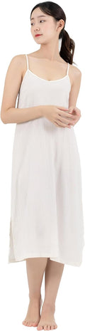 Cotton Midi Full Slip for Women - Adjustable Straps, Semi Sheer